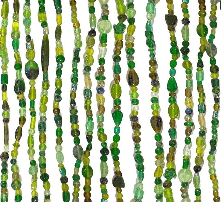 Glaskralengordijn Oosters (groene Glaskralen) 1 Glaskralengordijn Oosters (groene Glaskralen)